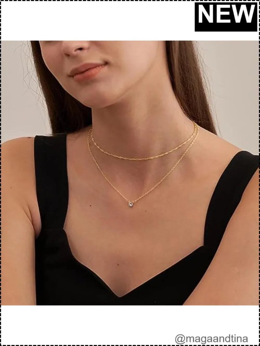 Dainty Cubic Zirconia Pendant Necklace, 14k Gold Plated, Hypoallergenic CZ